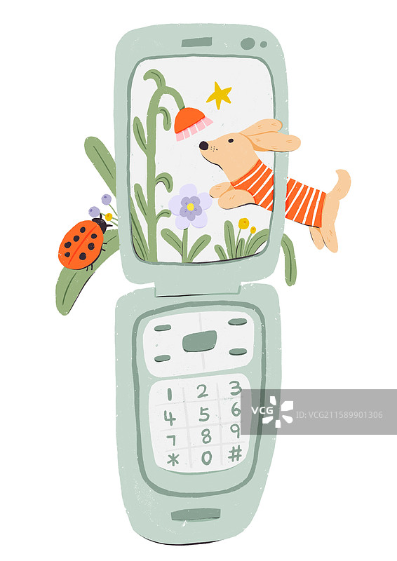 翻盖手机和可爱小狗图片素材