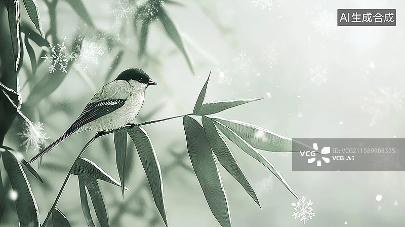【AI数字艺术】中国风枝头小鸟图片素材