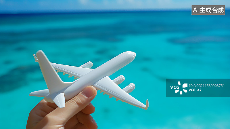 【AI数字艺术】手持飞机模型畅游蓝天图片素材