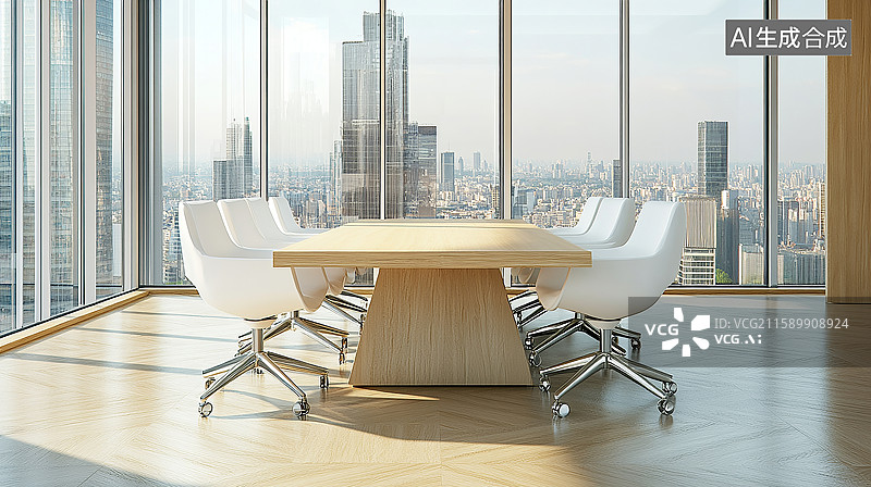 【AI数字艺术】明亮会议室的商务空间图片素材
