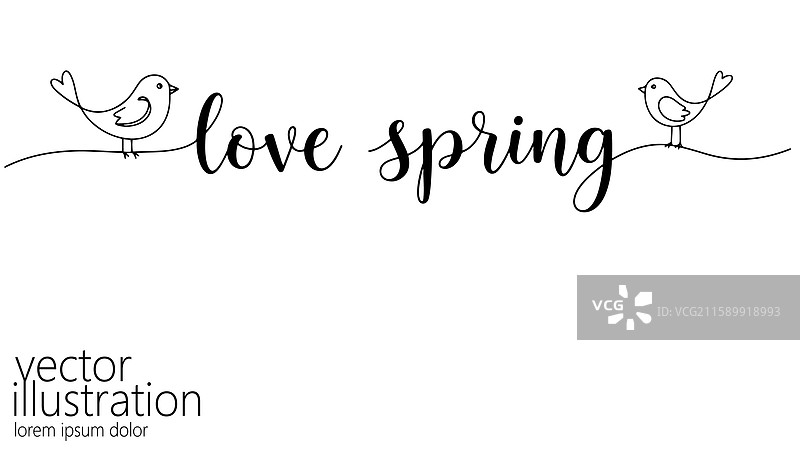 鸟儿栖息，春天的爱，简单线条艺术图片素材