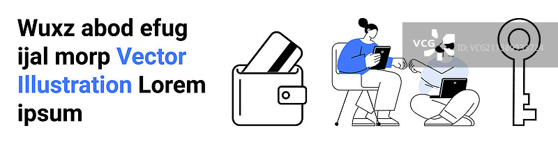 钱包里有卡片，两个人正在讨论。图片素材