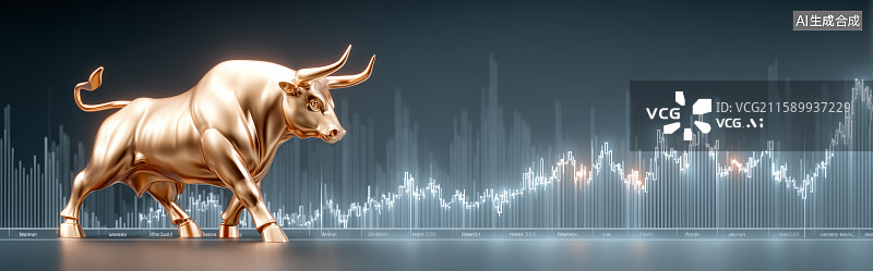 【AI数字艺术】金色牛市金融数据背景图片素材