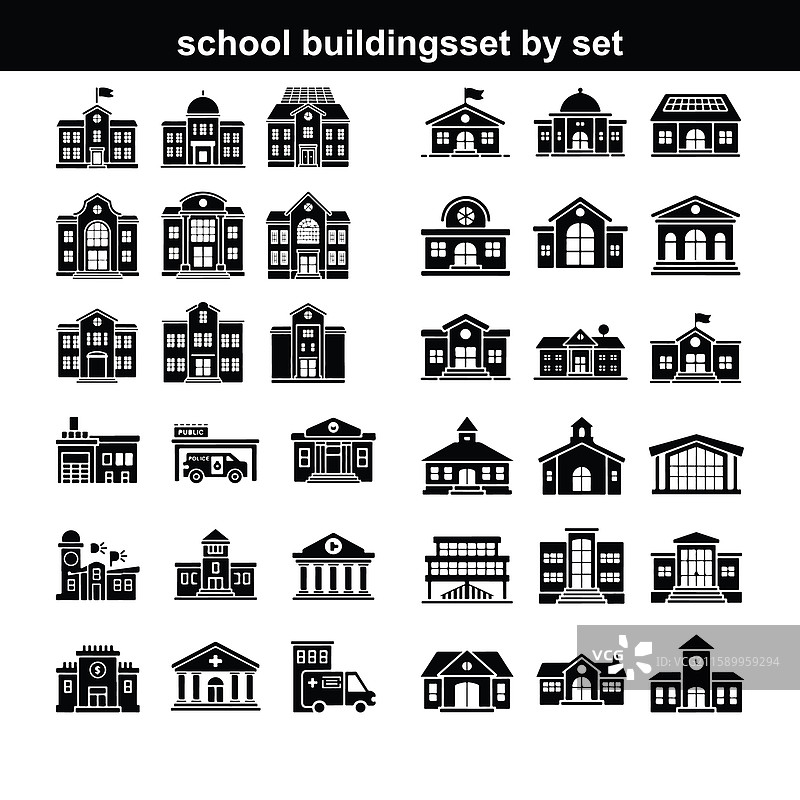 学校建筑剪影集 教育建筑图片素材