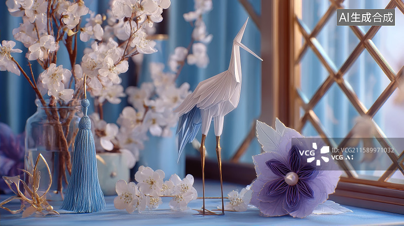 【AI数字艺术】手工艺折纸千纸鹤图片素材