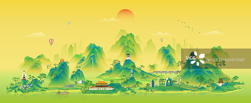 北京城市千里江山矢量插画图片素材
