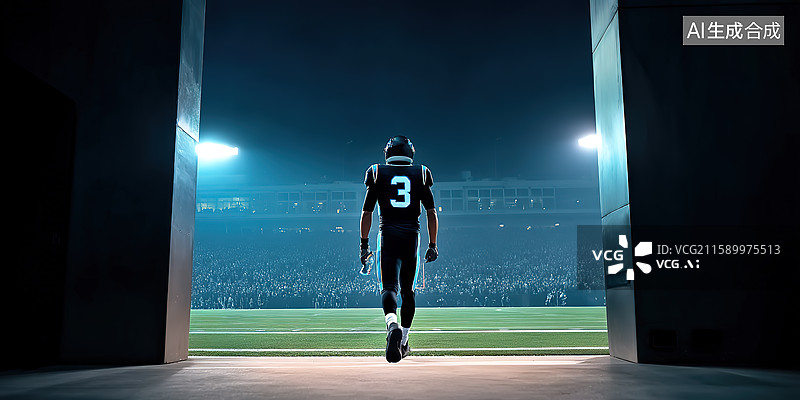 【AI数字艺术】由更衣室走向赛场的橄榄球运动员出场背影特写图片素材