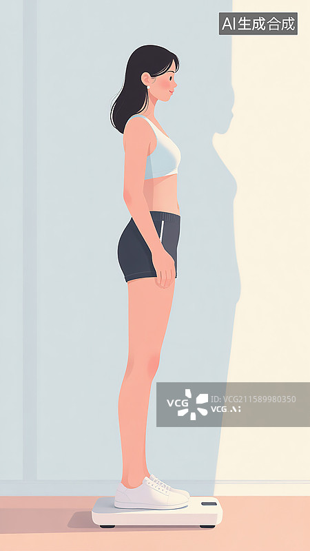 【AI数字艺术】站在体重秤上的女性图片素材