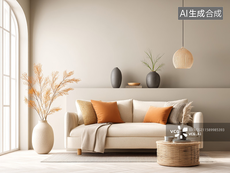 【AI数字艺术】温馨现代客厅布置图片素材
