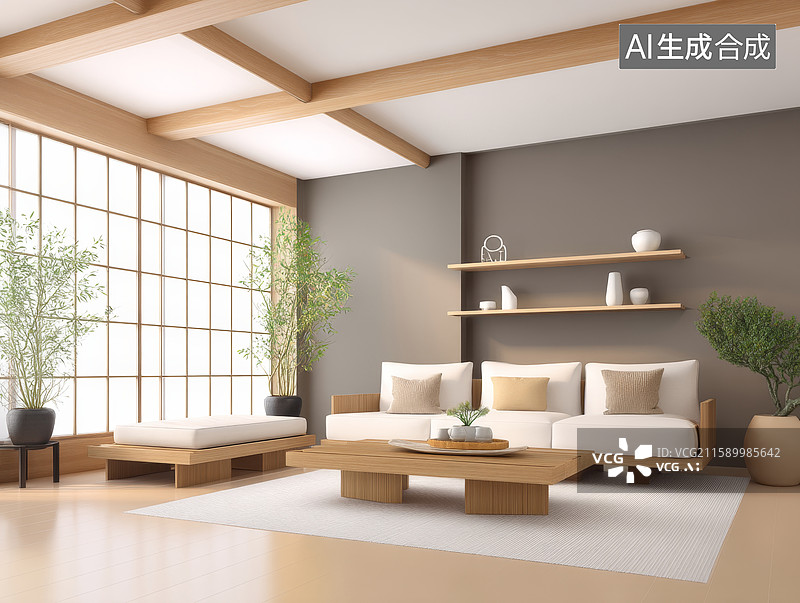 【AI数字艺术】现代简约日式客厅图片素材