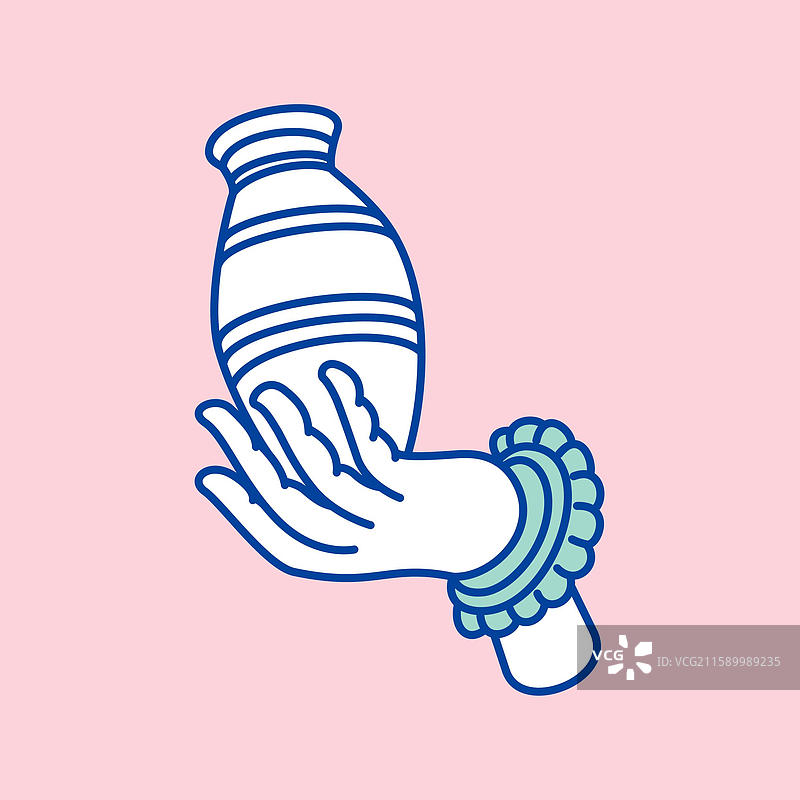 佛手造型手绘风手捧花瓶图案图片素材