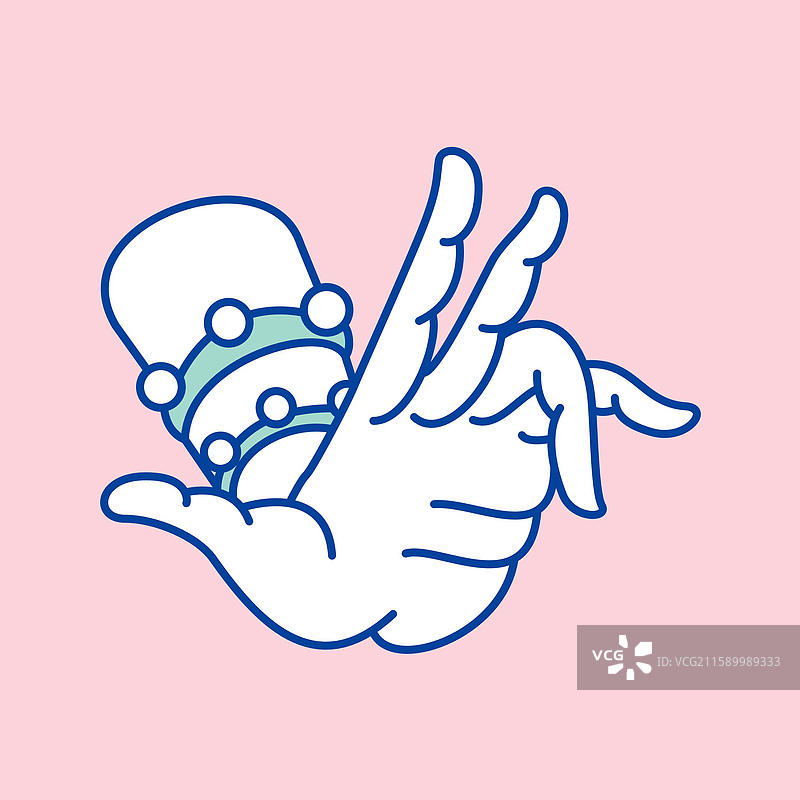 佛手造型手势与装饰帽卡通图案图片素材