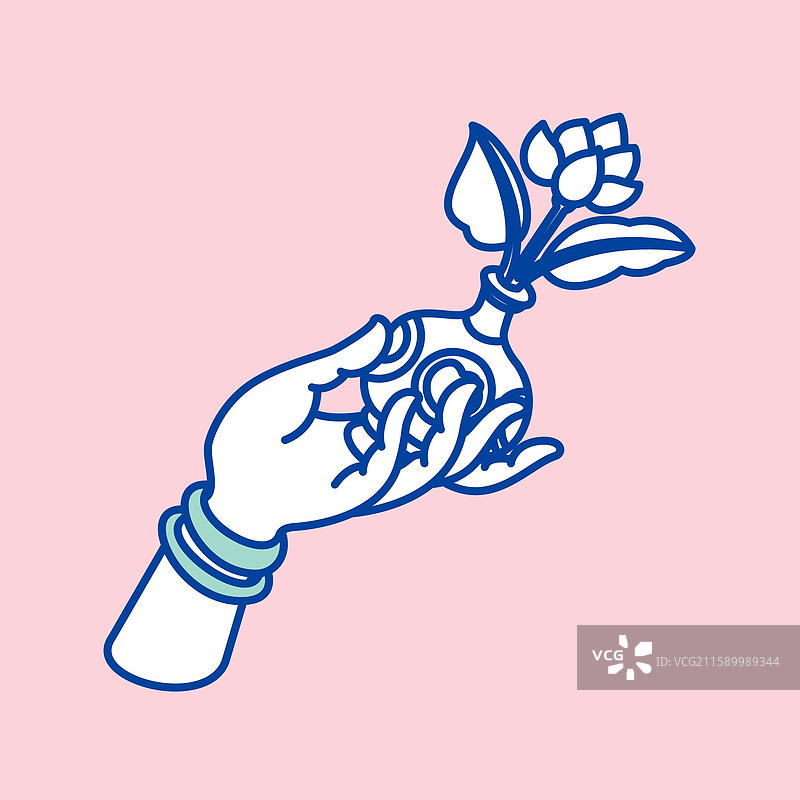 佛手造型手托花朵的简洁插画图片素材