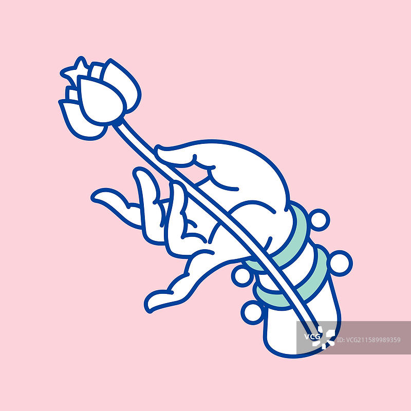 佛手造型手托莲花线条插画图片素材