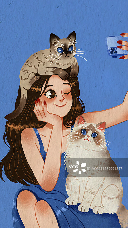 跟猫咪一起自拍图片素材