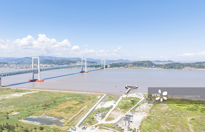 航拍温州瓯江北口大桥全景 航拍北口大桥 桥 吊桥 航拍瓯江北口大桥 北口大桥图片素材