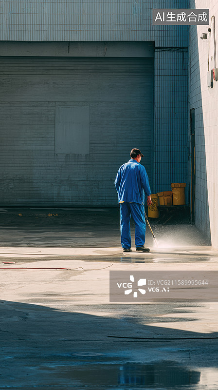 【AI数字艺术】工人使用高压水枪清洁地面图片素材