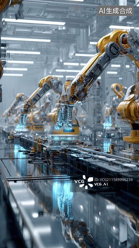 【AI数字艺术】现代化工业生产线上的机械臂图片素材