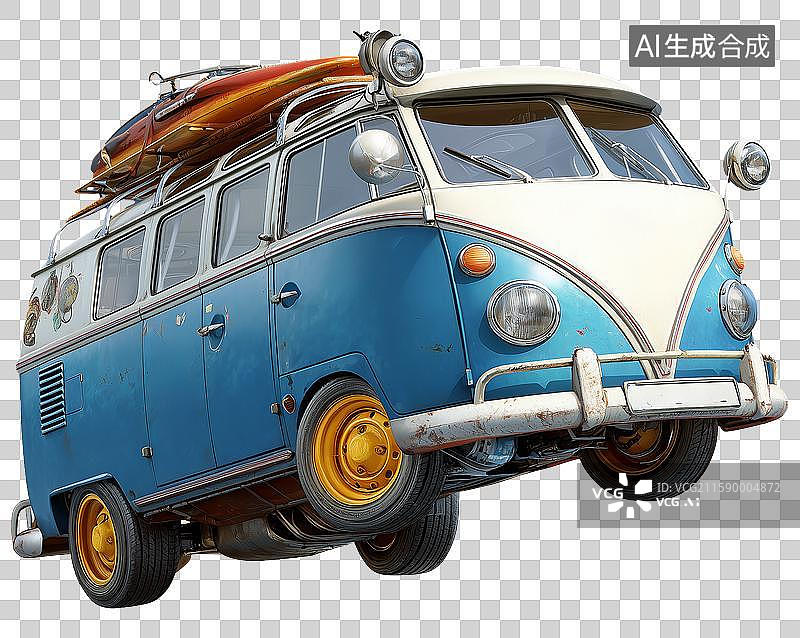 【AI数字艺术】一辆向前腾空跃起起的复古卡通3D房车素材图片素材