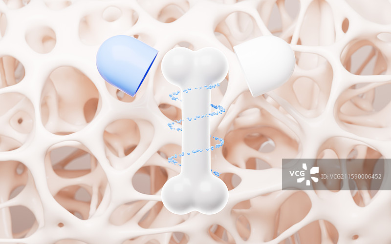 多孔骨架和骨骼补钙概念3D渲染图片素材