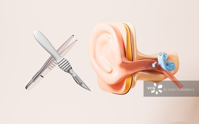 人类听力系统和手术器具3D渲染图片素材