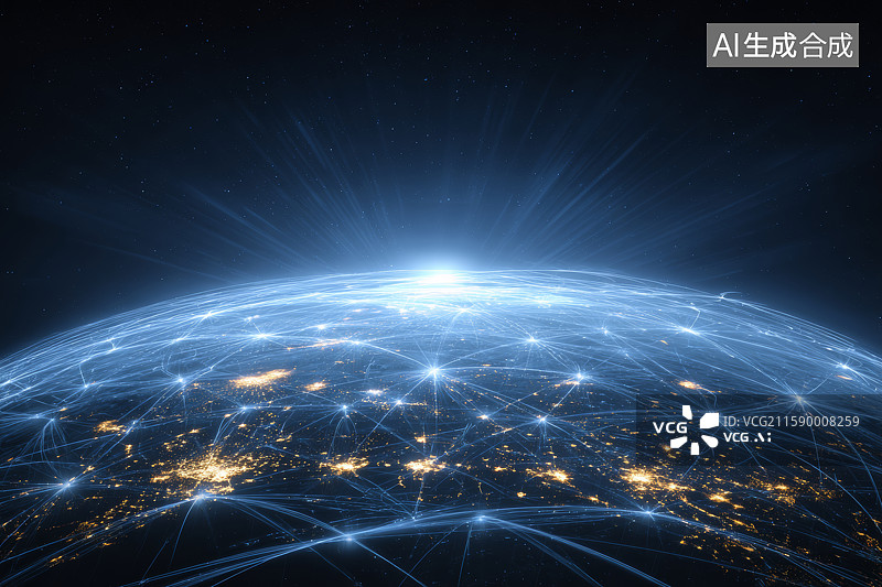 【AI数字艺术】全球网络与城市科技融合图片素材
