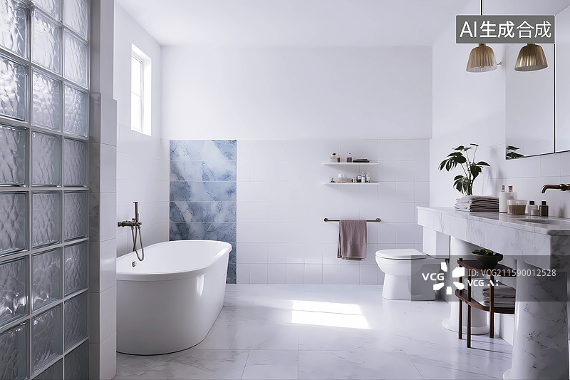 【AI数字艺术】高档奢华浴室卫生间浴缸热水器场景图片素材