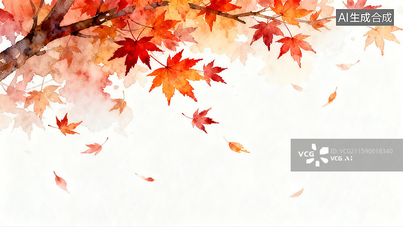 【AI数字艺术】秋季红枫叶水彩画背景图图片素材