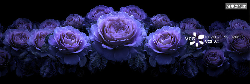 【AI数字艺术】优雅蓝玫瑰交响曲背景对称构图的鲜艳蓝玫瑰海报、书籍封面和梦幻壁纸图片素材