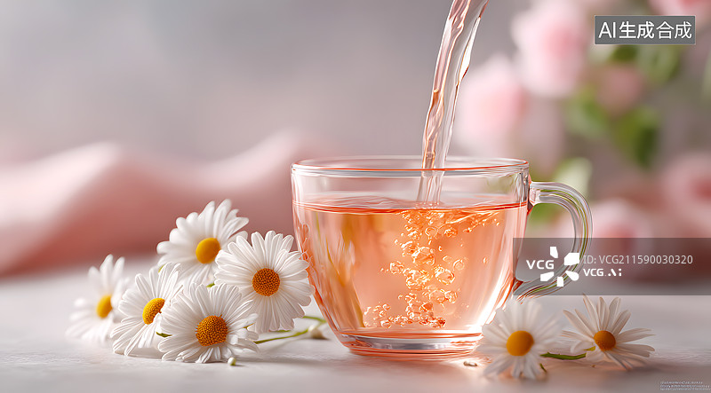 【AI数字艺术】正在往杯子里倒花茶图片素材