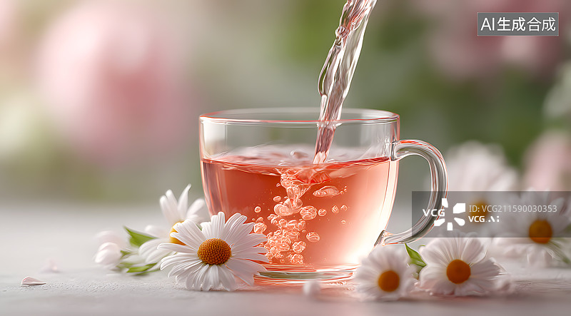 【AI数字艺术】正在往杯子里倒花茶图片素材