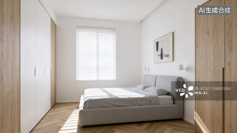 【AI数字艺术】现代北欧风格卧室室内场景图图片素材
