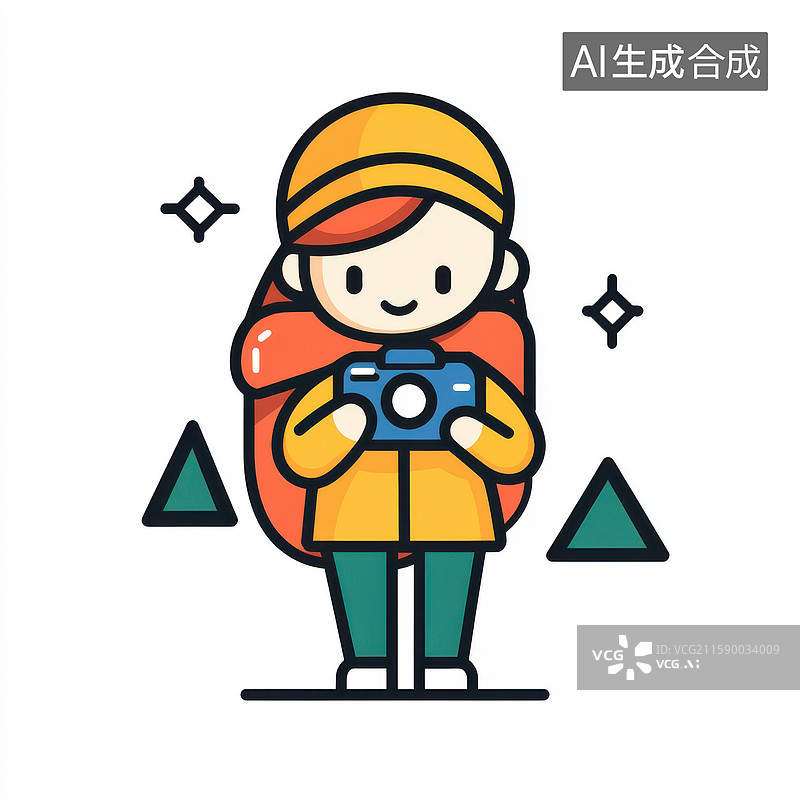 【AI数字艺术】儿童摄影师扁平风卡通插画图片素材