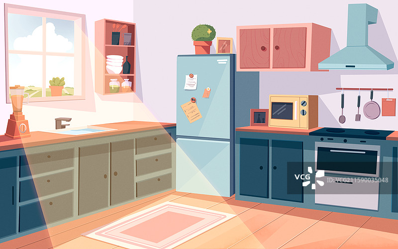 厨房室内扁平插画图片素材