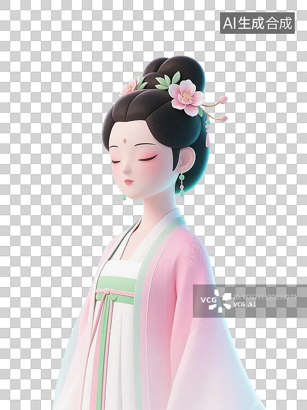 【AI数字艺术】3D渲染，古代女性，穿汉服的女性，传统服装，古装汉服，仕女图，免抠元素图片素材