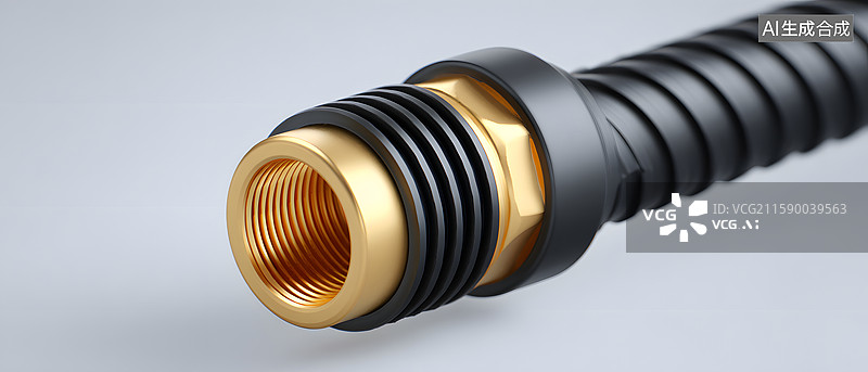 【AI数字艺术】黑色黄铜水管接头特写展示图片素材