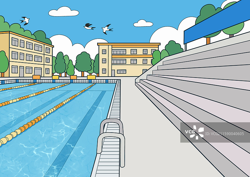 学校小学幼儿园高中初中室外户外游泳池配图素材图片素材