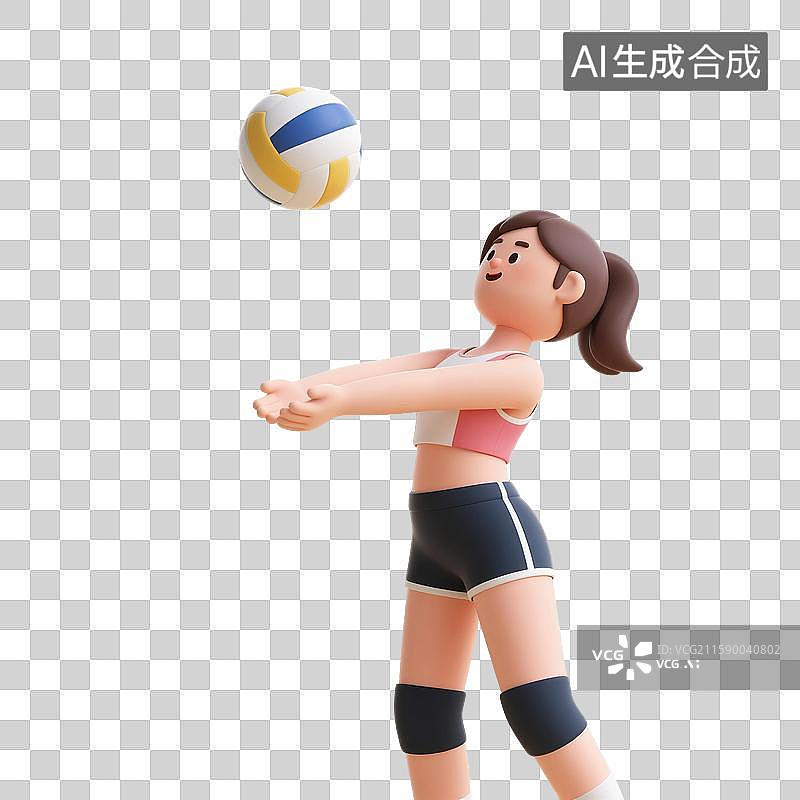 【AI数字艺术】3D渲染卡通人物，女子排球，沙滩排球，排球运动员，美女，体育运动，比赛，免抠元素图片素材