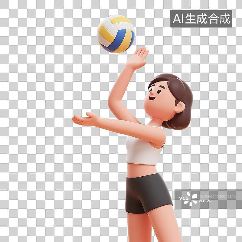 【AI数字艺术】3D渲染卡通人物，女子排球，沙滩排球，排球运动员，美女，体育运动，比赛，免抠元素图片素材