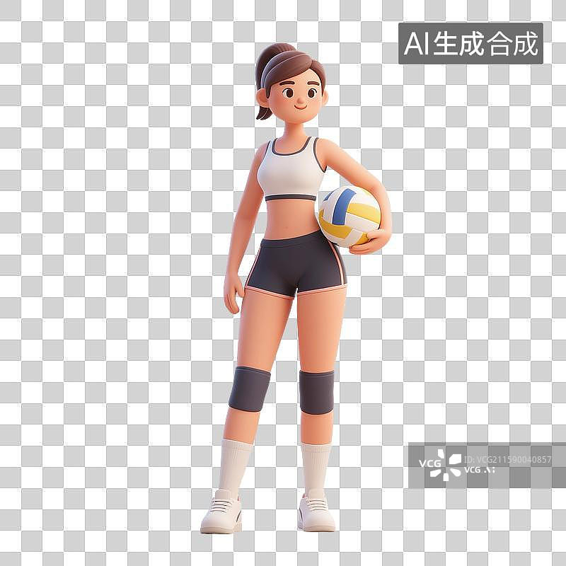 【AI数字艺术】3D渲染卡通人物，女子排球，沙滩排球，排球运动员，美女，体育运动，比赛，免抠元素图片素材
