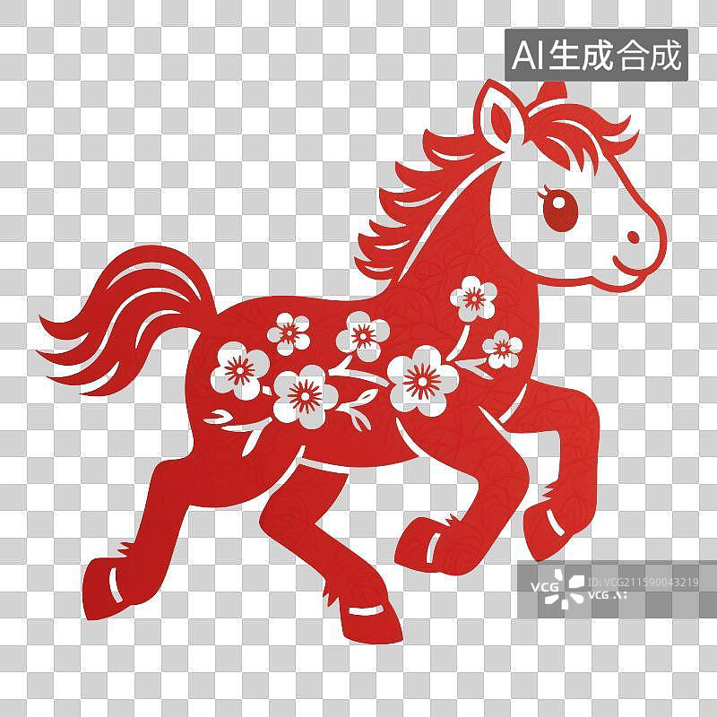 【AI数字艺术】红色剪纸，窗花，马年，马，十二生肖，免抠元素图片素材
