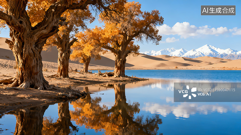 【AI数字艺术】秋天，沙漠中的胡杨树图片素材