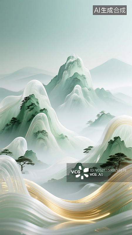 【AI数字艺术】超现实主义风格山水画图片素材