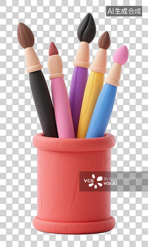 【AI数字艺术】3D三维笔筒毛笔元素图片素材