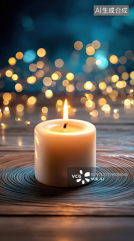 【AI数字艺术】木质桌面上的烛光图片素材