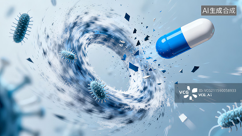 【AI数字艺术】药物胶囊对抗病毒的动态场景图片素材