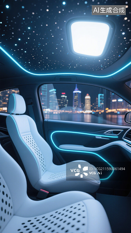 【AI数字艺术】3D三维科技感豪华轿车无人驾驶汽车内饰座椅图片素材
