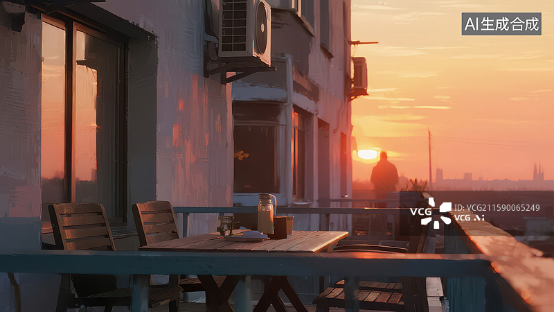 【AI数字艺术】夕阳下的屋顶露台图片素材
