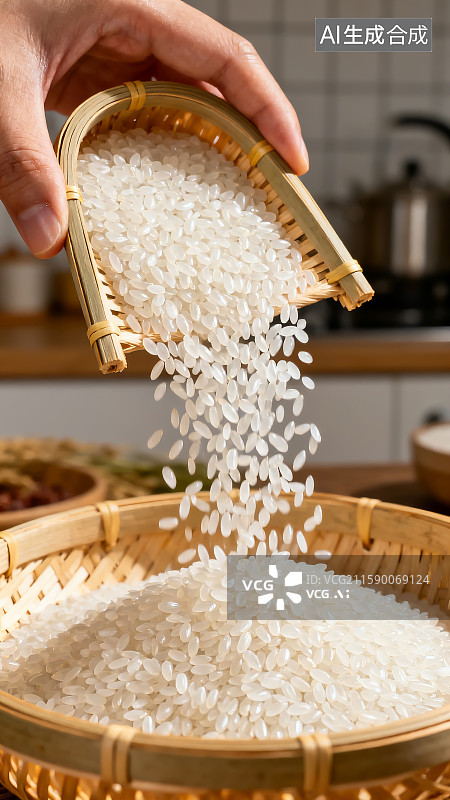 【AI数字艺术】厨房里的长粒香大米，白米饭，世界粮食日，中国农民丰收节图片素材