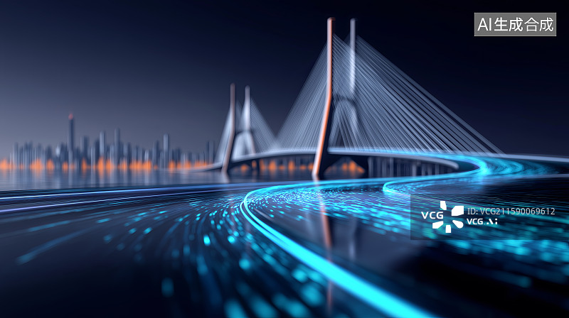 【AI数字艺术】商务科技背景——跨海大桥、斜拉桥图片素材
